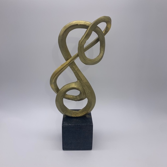 Gold Twisted Metal Treble Clef Shape 13”Bookend/Figurine Sculpture W/Marble Base - Picture 2 of 12